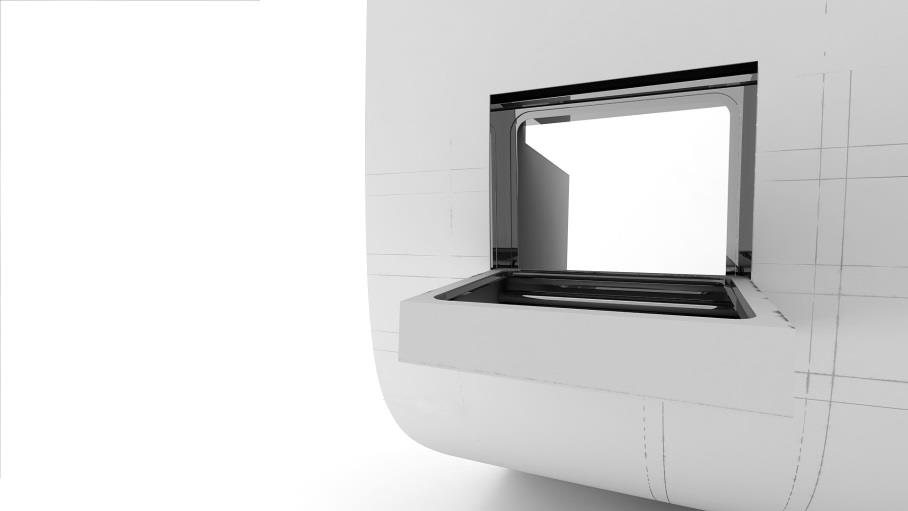 Render di una macchina con portello di carico e carenatura